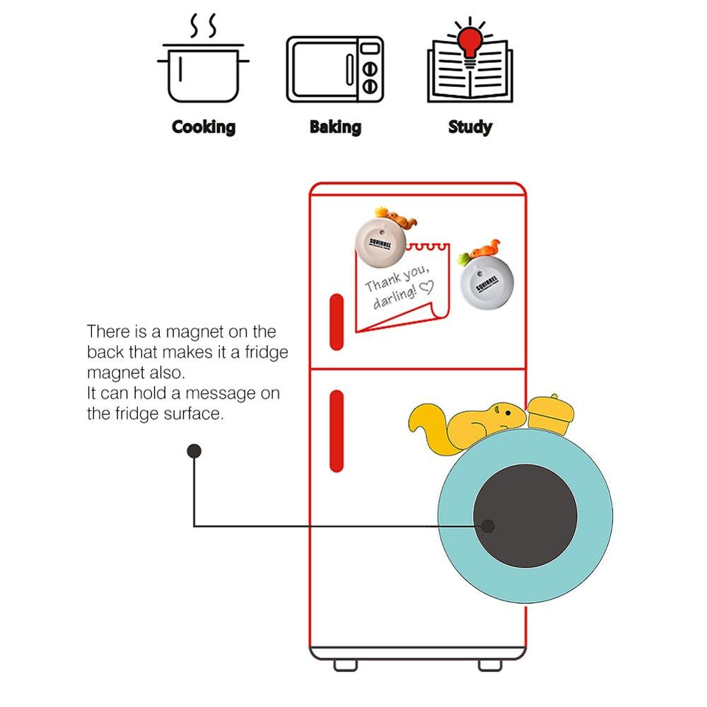 Plastic Mechanical Timer 55 Minutes Magnetic Cute Squirrel Timer For Cooking Minute Second Countdown Time Reminder