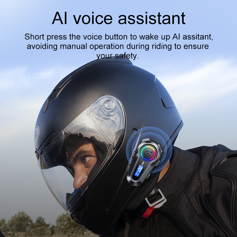 Q08 Motorcycle Helmet Bluetooth Headset EQ Sound Effect HD LCD Display IPX6 Waterproof Stereo FM Radio Stable Signal Headphone