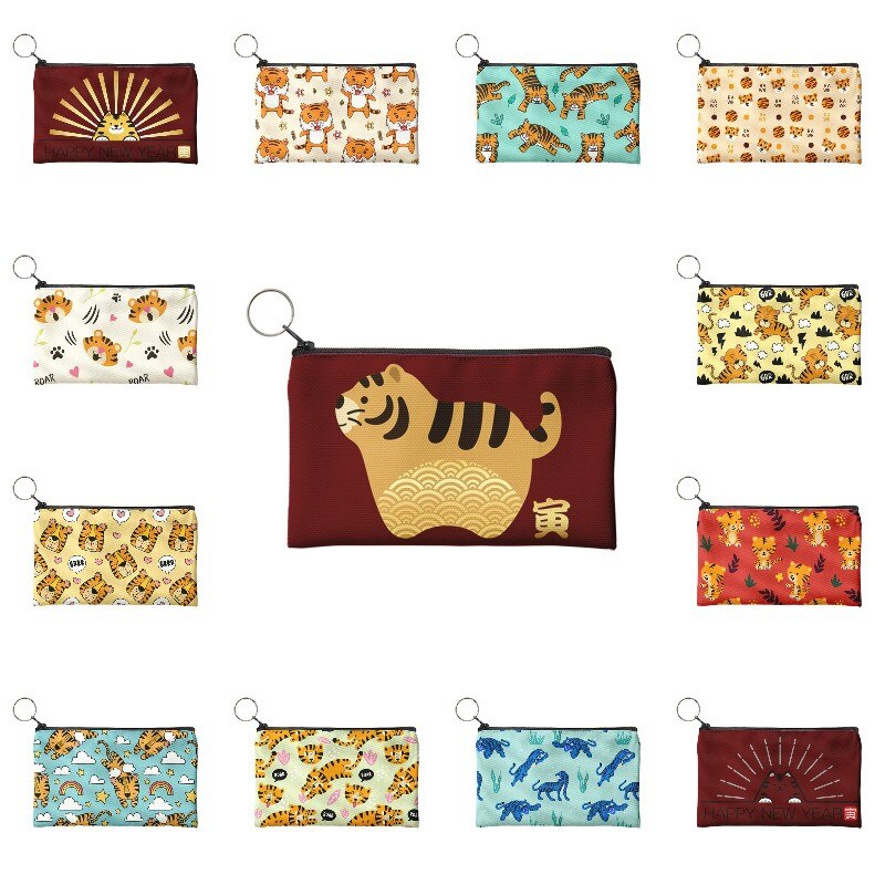 Jahr der tiger Geldbörse Frauen Mini Leinwand Karte Halter Kleine Brieftasche Tägliche Lagerung Tasche Kawaii Stift Tasche Für kinder Mädchen