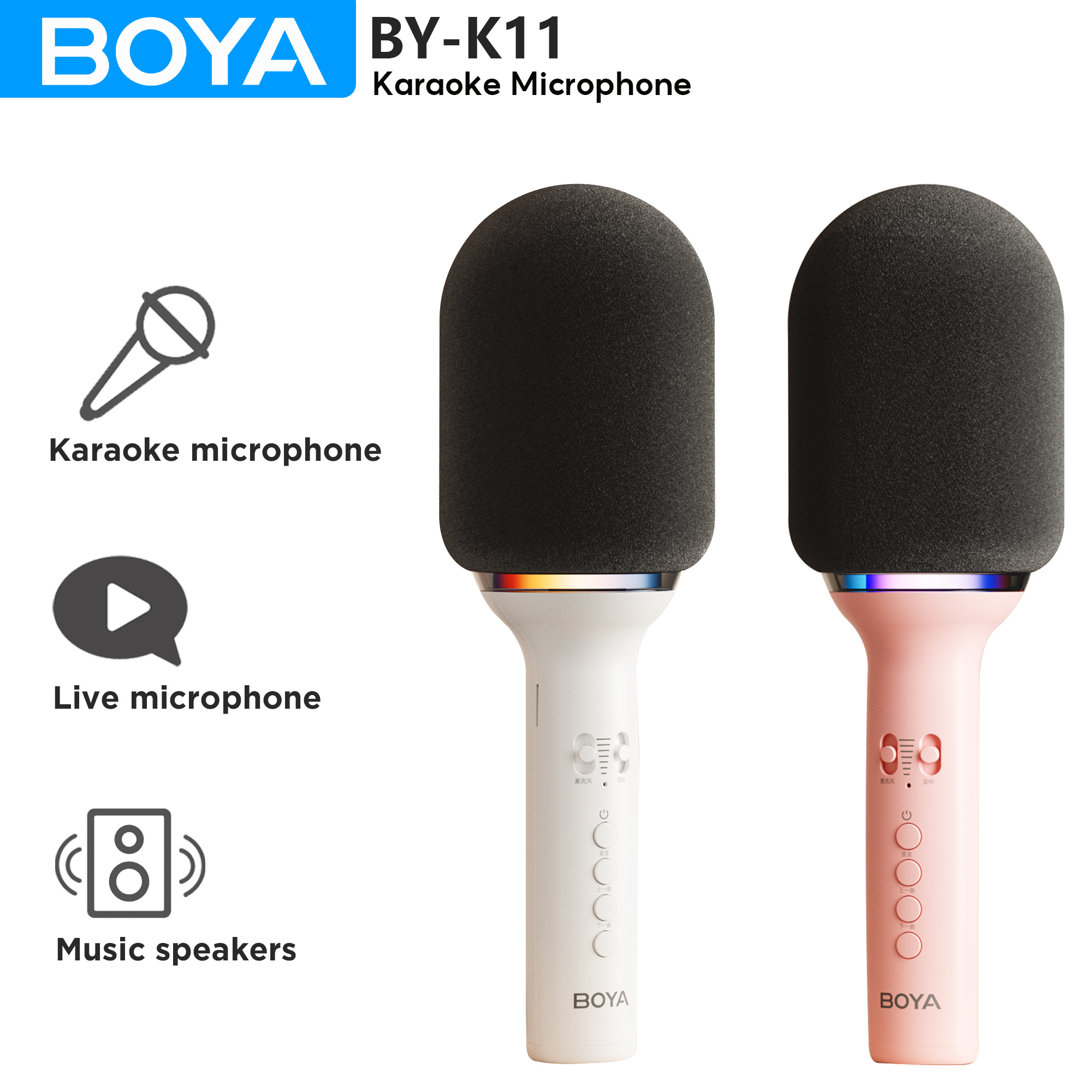BOYA K11 Bezprzewodowy mikrofon Bluetooth do karaoke Przenośny mikrofon ręczny Głośnik Domowe przyjęcie Urodziny Dom KTV dla smartfona