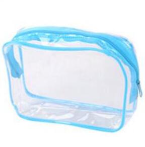 eTya Women Clear PVC Luggage Organizer Packing Waterproof Clothes Cosmetic Makeup Bag Toiletry Wash Case Travel Accessories: Light Blue / M