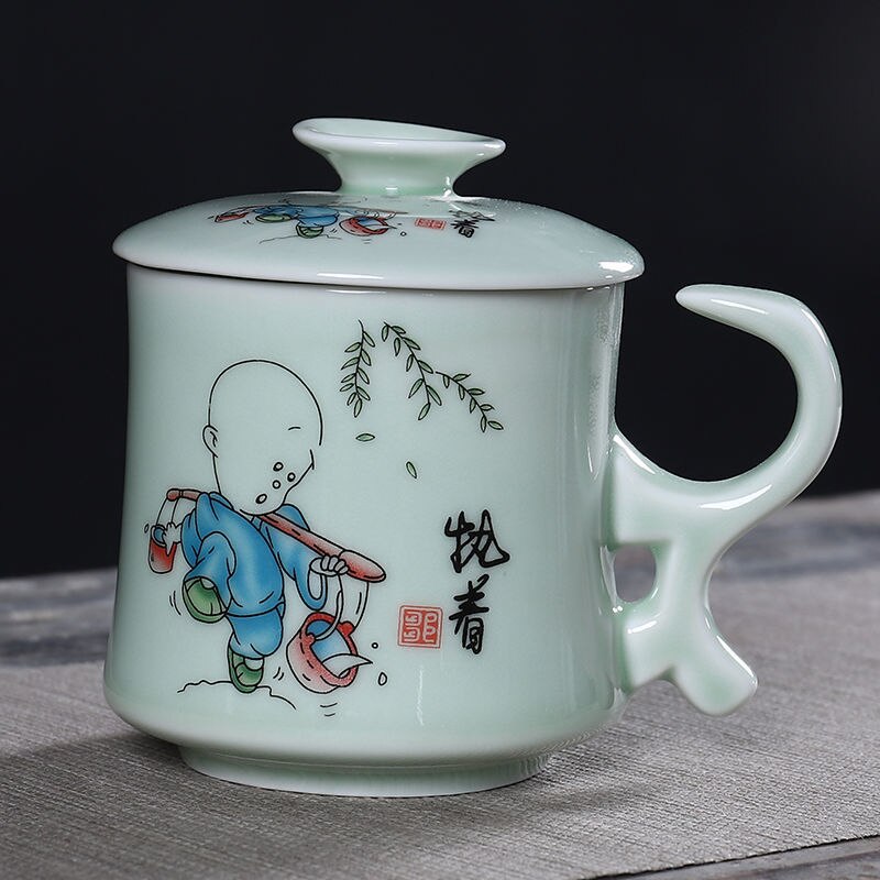 Ceramic Tea Cup with Lid Filter Tea Office Mug Jingdezhen Tea Set Celadon Cup Water Cup Teacup Mark Cup Drinkware: 7