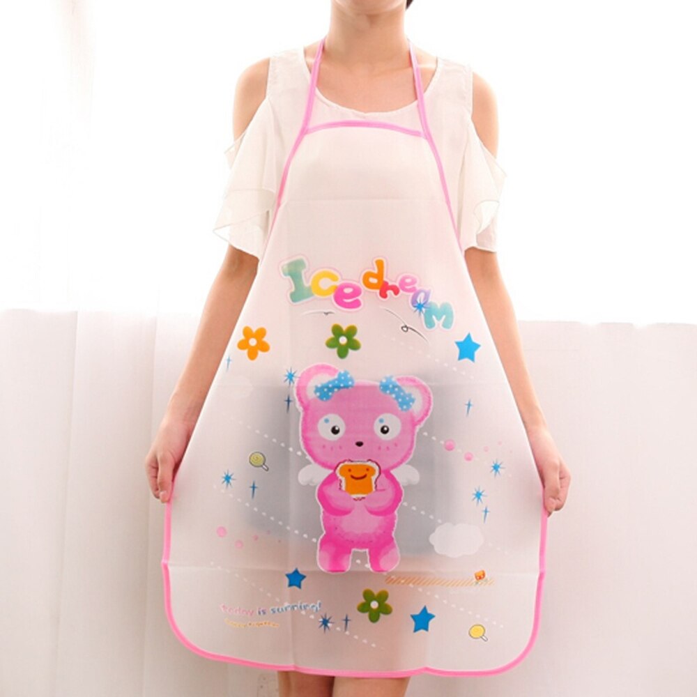 Delantal de dibujos animados, delantales antiaceite sin mangas, impermeable, delantal para mujeres, ajustable de PVC, limpiador cocina, accesorios 1 *: Bear