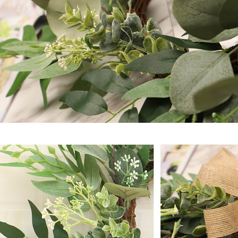 Veggpynt grønn blomst kunstig blomst rustikk silke blomst krans dekor