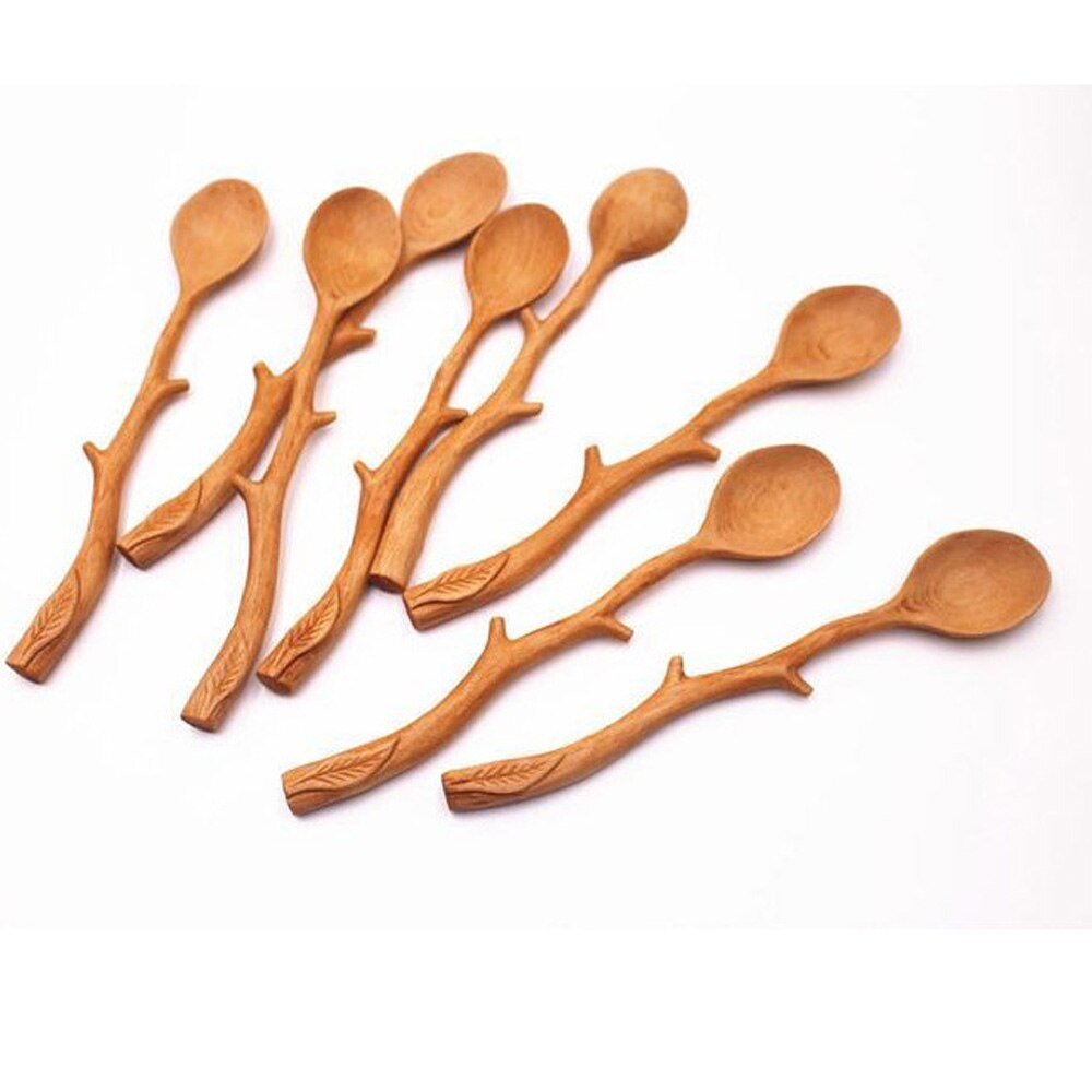 Cuillère à mélanger le café en forme de branche, , cuillère à Long manche, cuillères en hêtre de Style japonais, vaisselle de