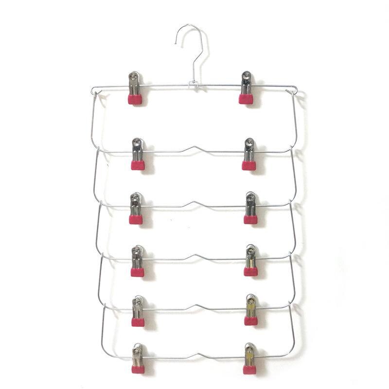 6 Layer Rok Broek Hanger Droogrek voor Broek Non Slip Anti-roest Metalen Hanger Clips met 12 Clips verstelbare Opbergrek: Bordeauxrood