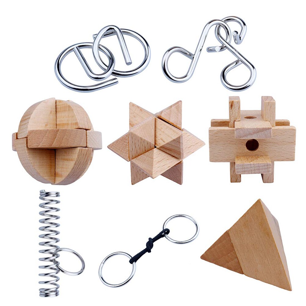 8 Stks/set Metalen Draad Puzzel En Houten Brain Teaser Puzzel Voor Kinderen En Volwassenen Vergadering En Ontvlechting 3D Puzzels Speelgoed #30