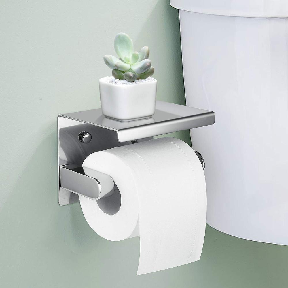 Rustfrit stål toiletpapirholder med telefonhylde badeværelse toiletrullepapirholder badeværelse tilbehør enkelt