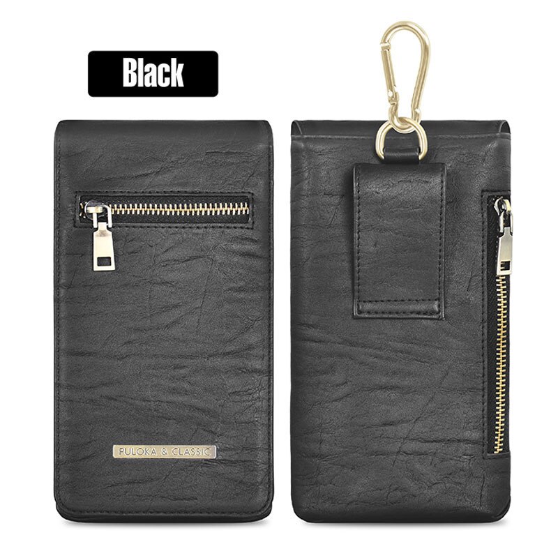 Cinto clipe coldre caso para abaixo de 6.9 mobile zipper saco do telefone móvel zíper 2 bolsa para o iphone 11 x xr xs max 7 8 6 plus para samsung s20 s10: Black