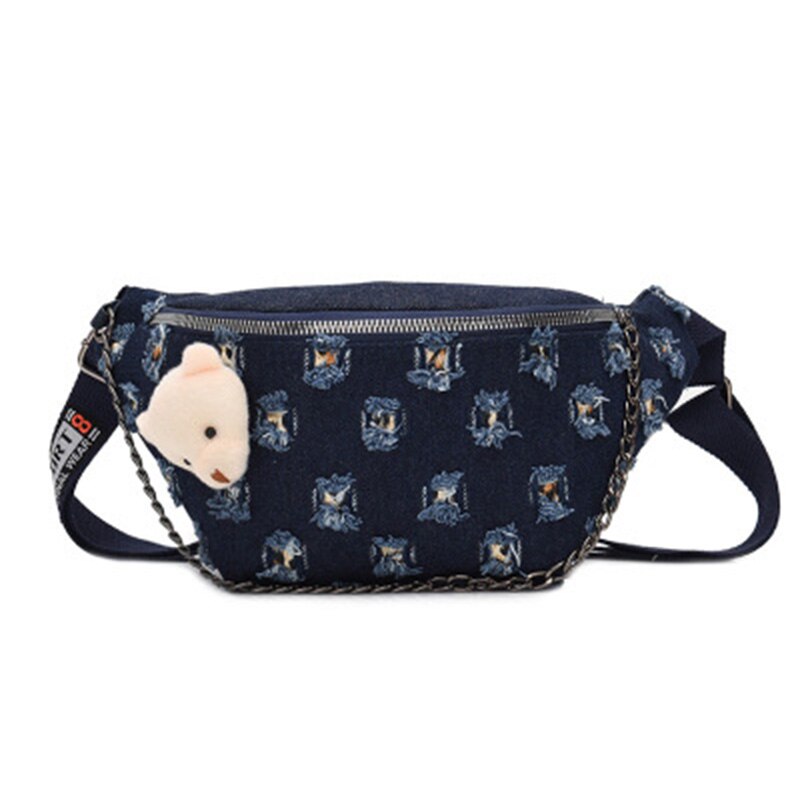 2020 saco da cintura das mulheres denim pacote de peito moda feminina sacos de viagem de ombro ajustável fanny pack alta capacidade saco de quadril sacos de ombro: Navy blue