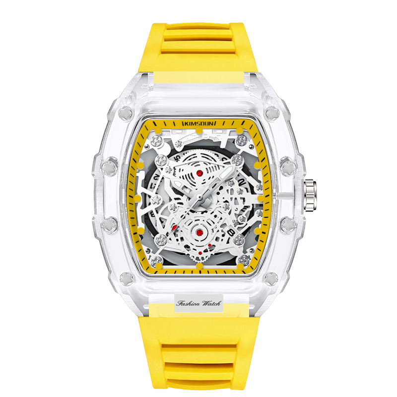 Reloj de pulsera de cuarzo para hombre, tendencia masculina, reloj automático resistente al agua para hombre, relojes de lujo transparentes luminosos: Rojo