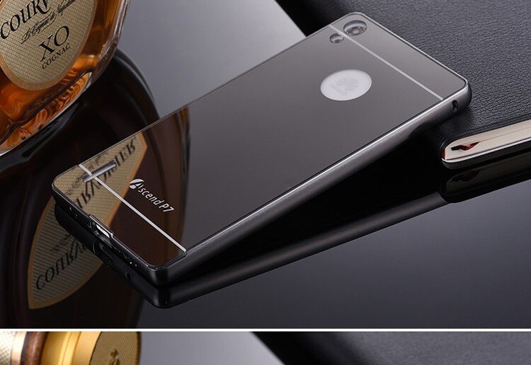 Funda de teléfono para Huawei P7 de lujo con revestimiento eléctrico de aluminio marco de Metal espejo acrílico funda trasera para Huawei Ascend P7: black