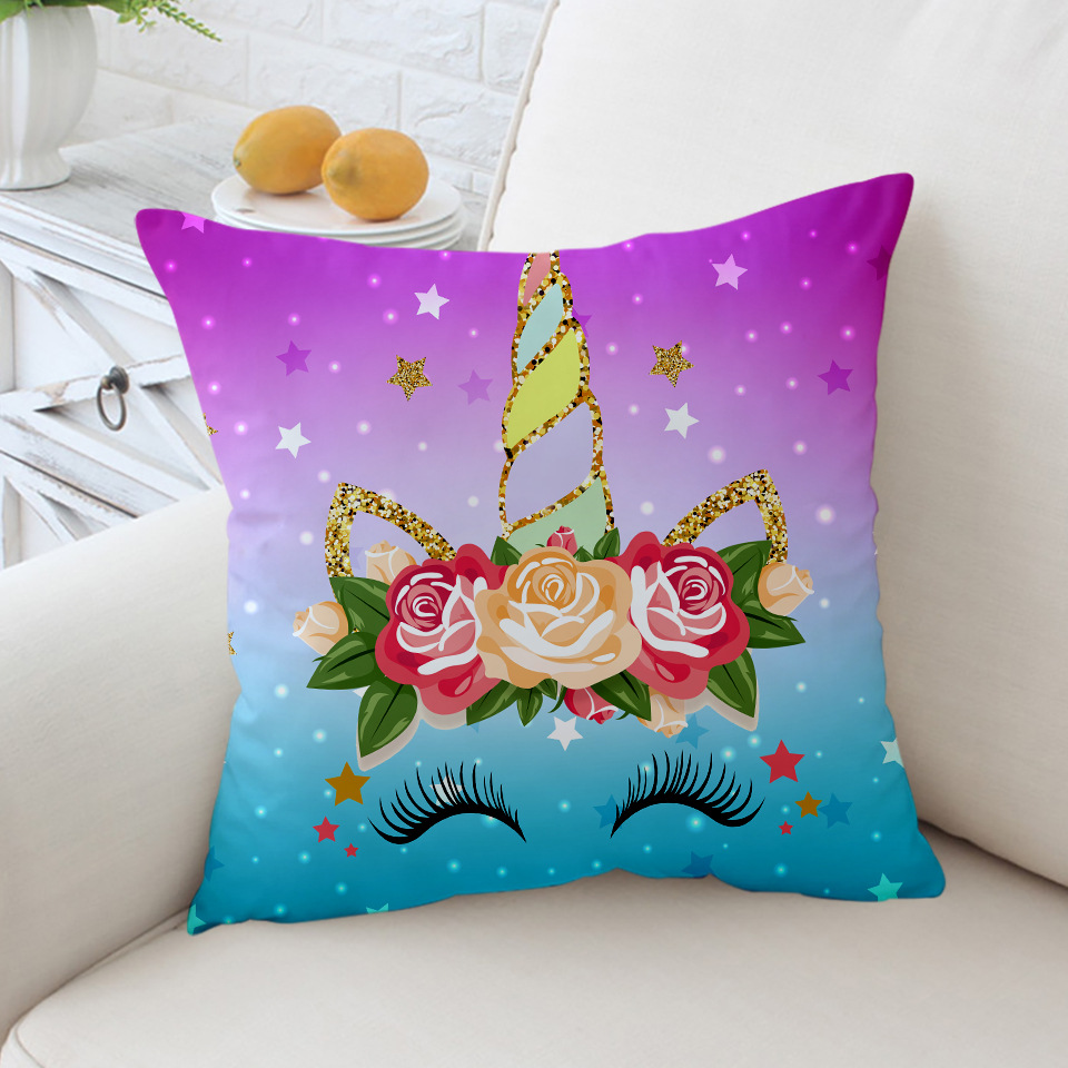 Kussensloop grappige decoratie voor auto eenhoorn serie kleurrijke print kussensloop huis bank kamer decoratie kussenhoes: B