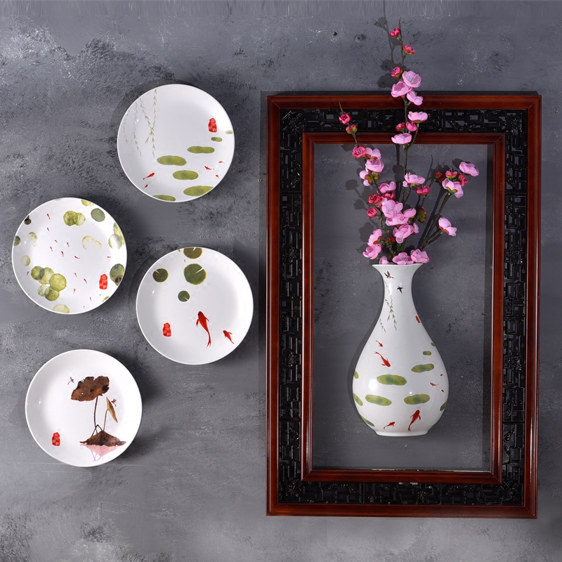 8 tommer kinesisk lotus keramisk hængeplade væg dekorativt fad boligindretning vedhæng værelse dekoration zen håndværk