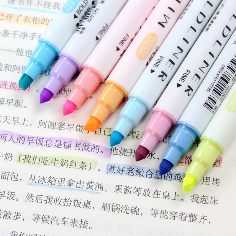 12 Colors Kawaii Mildliner Pens Milkliner Highligher Dual Double Headed Fluorescent Pen Art Drawing Marker Pen Stationery