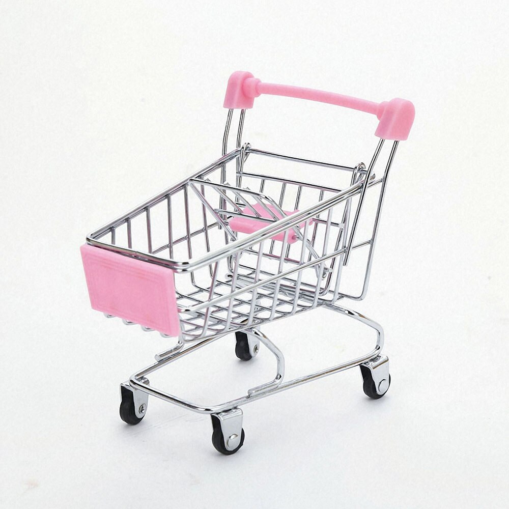 Mini indkøbskurv børnelegetøj simulering supermarked håndvogne foregiver at lege legetøj børneværelse desktop opbevaringskurv hjemmeindretning: Lyserød