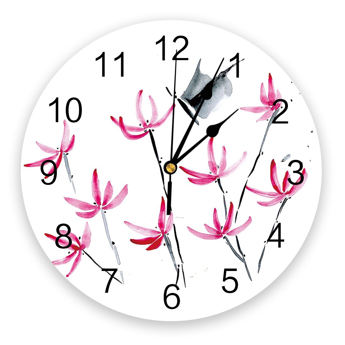 Horloge murale en pvc effet encre, motif plante et fleur, horloge numérique, décoration d'intérieur, décoration de salon moderne: Wxf 02527 ckaz 1