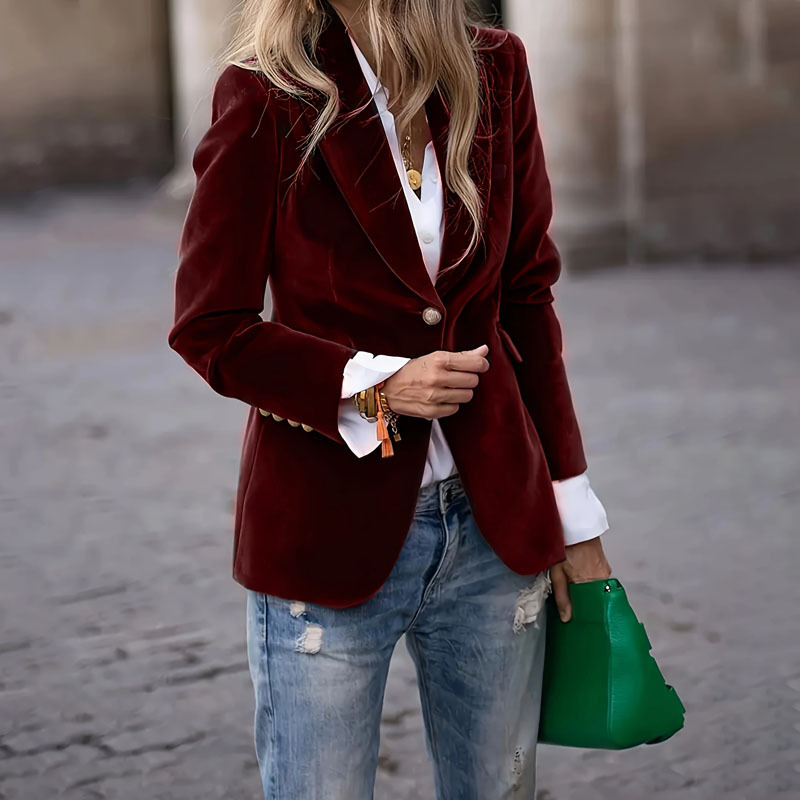Dame Jakke Liten Fløyel - Vår Stilfull Business Casual Polert Pendler Stil