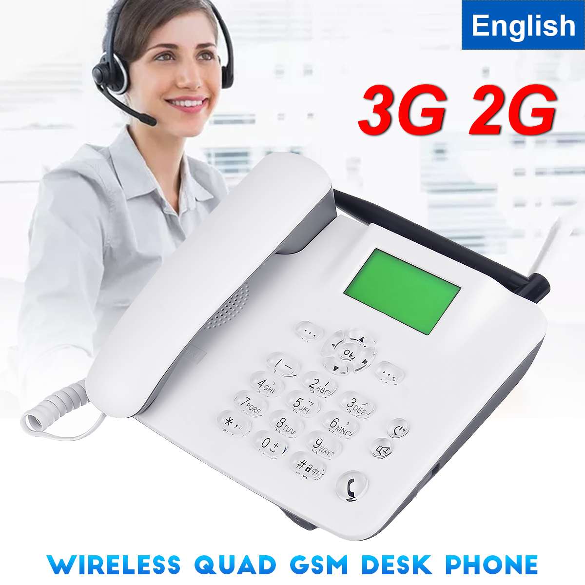 3G 2G GSM Fixed Wireless Phone Desk Mobile Phone LCD Screen SIM Card Desktop Antenna Interface incoming call display 100-240V