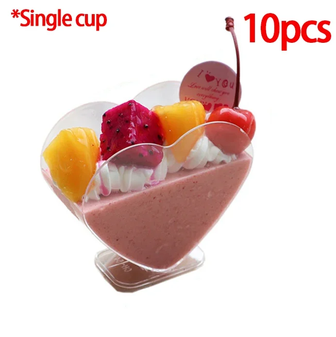 10 stks-Hartvormige mousse cup pudding cup hartvormige jelly cup tiramisu cup Dessert cup Plastic dessert cup: Default Title