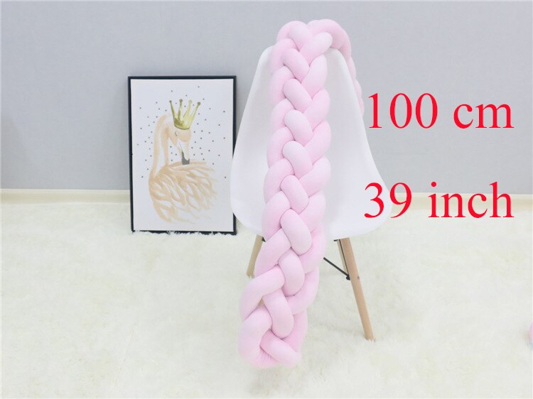 1 M/2 M/3 M hecho a mano nudo cuna lados cojín para bebé recién nacido seguridad 4 hebras cama parachoques cuna Protector habitación Decoración Ropa de cama: 100cm Pink