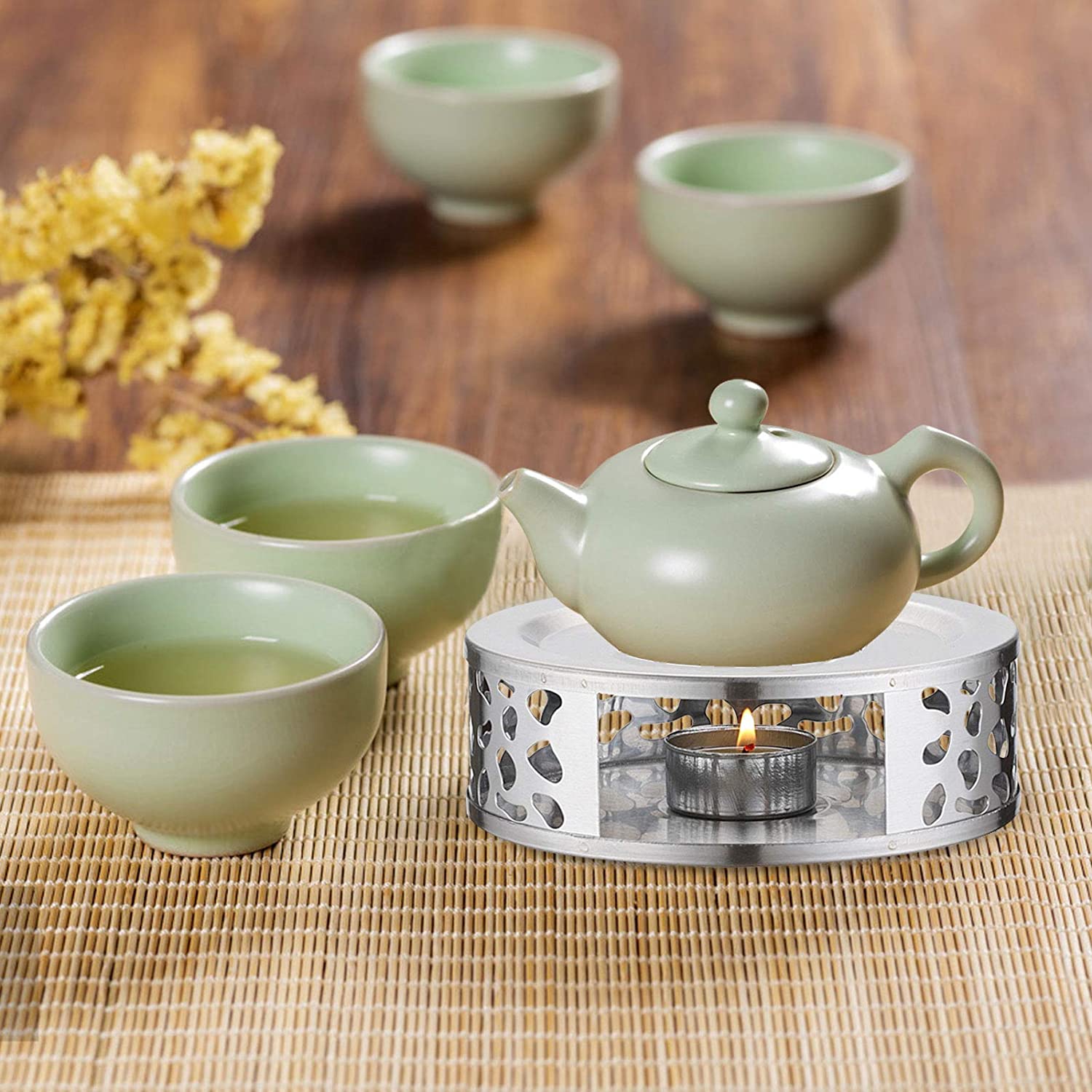 Roestvrij Staal Theepot Warmer Base Met Thee Licht Houder, kachel Fornuis Verwarming Apparaat Voor Warmte Behoud Van Thee Koffie Melk