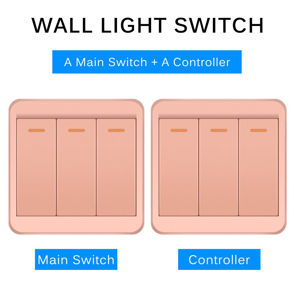 1/2/3 Gang Wall Switch Smart Push Wireless Switch Light RF Remote Control 110V 220V With Adhesive Light Controller: rose golden / 1-Gang