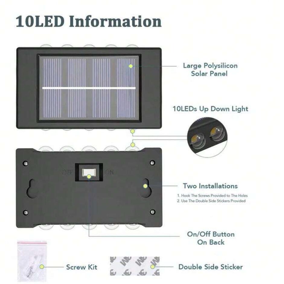 Lámpara Solar de pared para exteriores, luz alimentada por energía Solar impermeable hacia arriba y hacia abajo, ilumina el hogar, jardín, porche, decoración de patio, luz Solar exterior