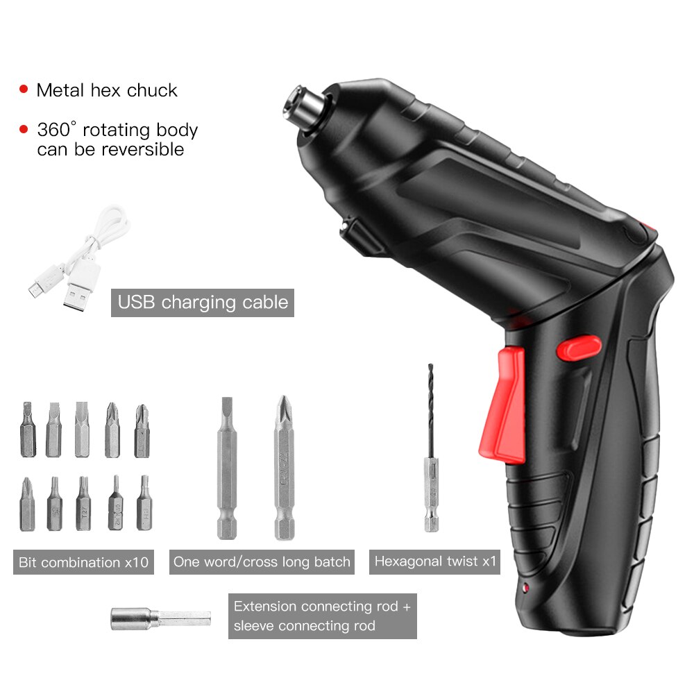 Vastar 47/16/3pcs/set Mini Electric Screwdriver USB 2-Speed Household Electric Screwdriver Drill for Door Assembly Power Tools: 16pcs black set