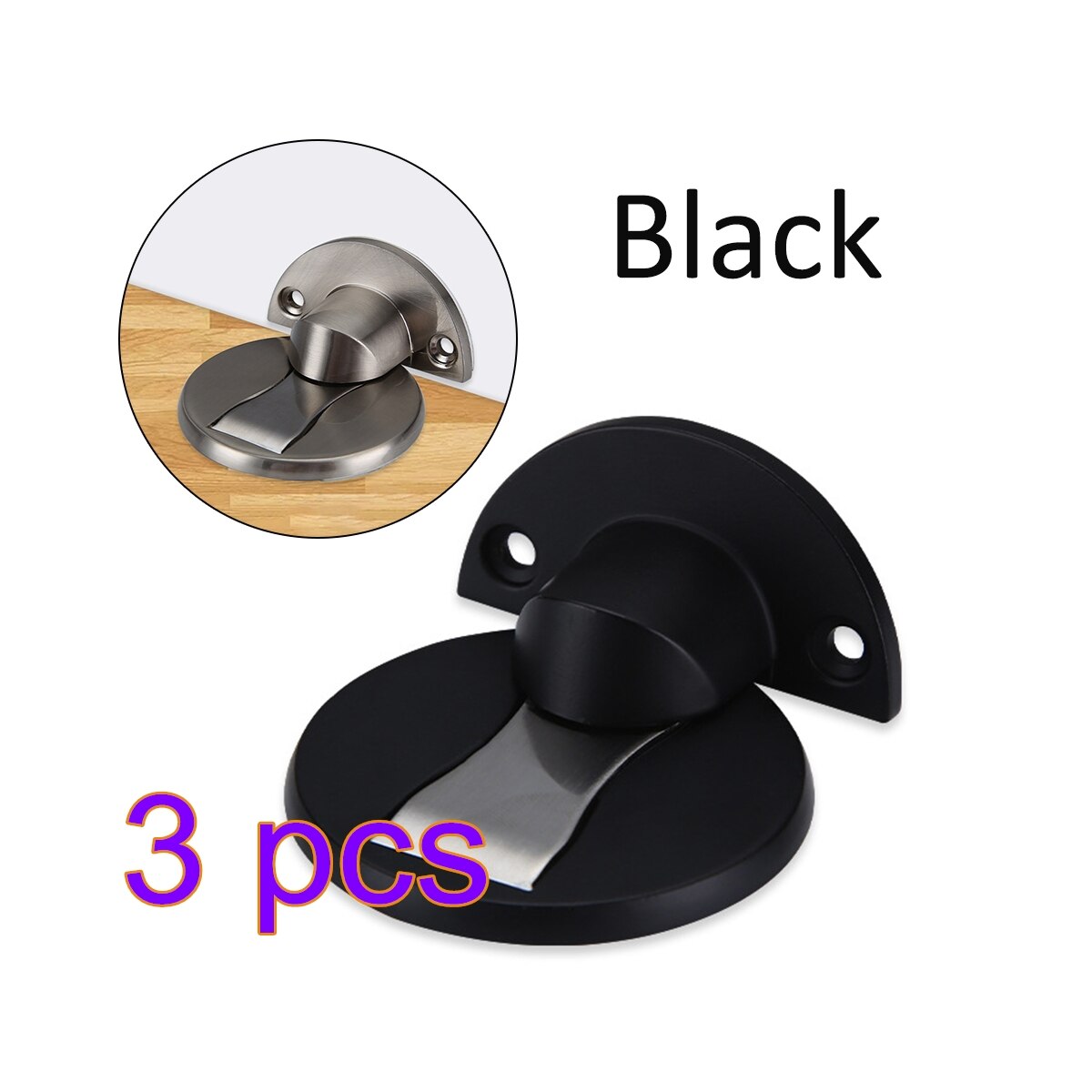 Porta magnética moderna rolha de aço inoxidável ímã escondido porta pára suportes pegar móveis ferragem piso sem prego doorstop: Black-3pc