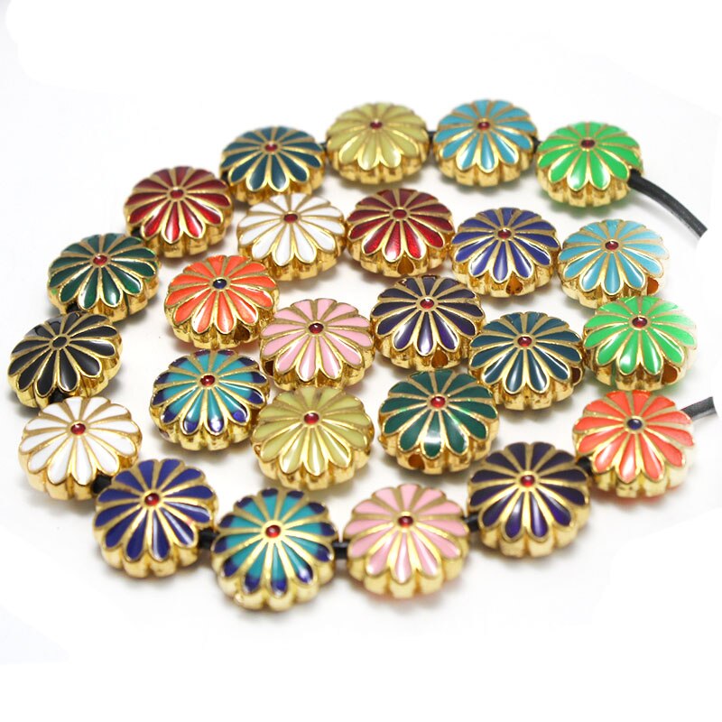 10Pcs Shiny Olie Enamel Bloem Bedels Kralen Accessoires Metalen Spacer Kralen Voor Sieraden Maken Diy Ketting Armband Craft