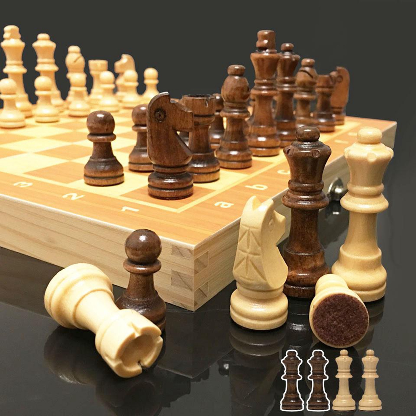 Wooden Chess Set Classic Board Game Folding Chess Board Game Set Toy Adult Kids Family Game Toys 34 Wooden Chess