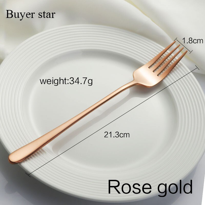 2PCS 18/8 Stainless Steel Dinner Fork Set Korea Colourful Dessert Fork With Long Handle Gold Blue Fork Set for Hotel Party: Rose Gold 2PCS