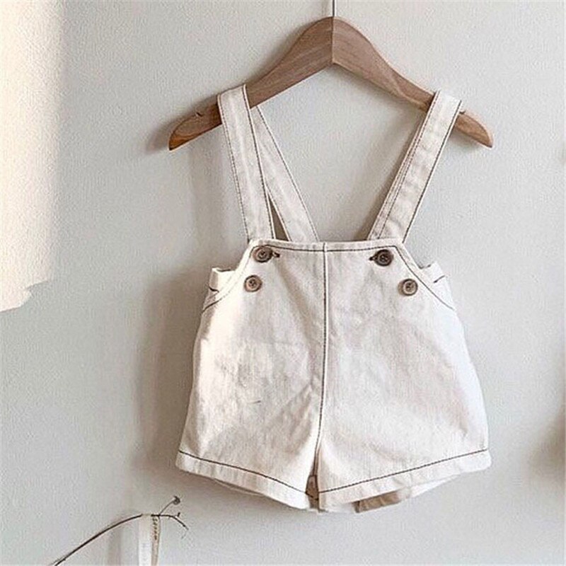 Kids Overalls Katoenen Casual Broek Kinderen Overalls Baby Boy Denim Korte Broek Meisjes Shorts Kids Denim Broek Jongen Shorts: Beige / 24M