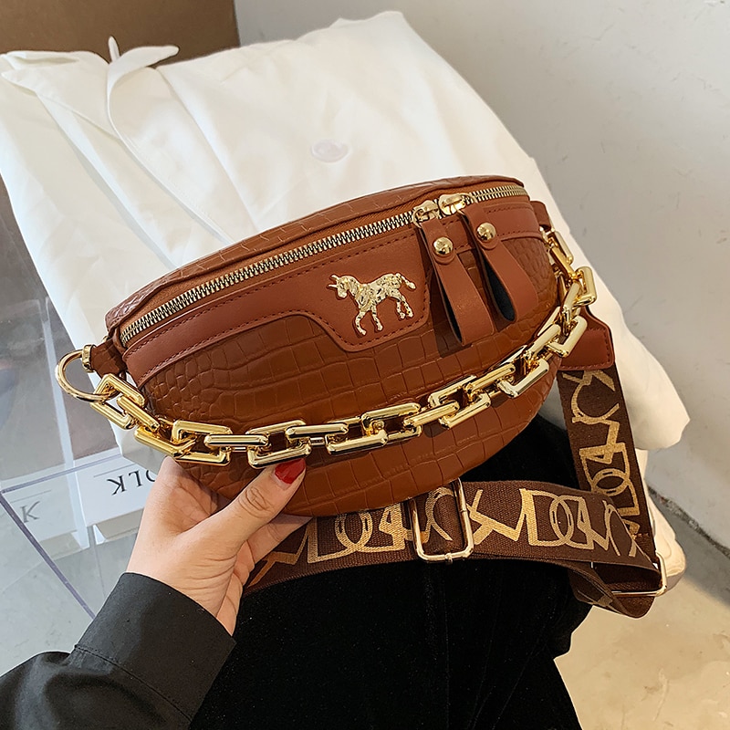 Bolso pequeño de piel sintética para mujer, bolsa de pecho a la , con cadena y cinturón de viaje,