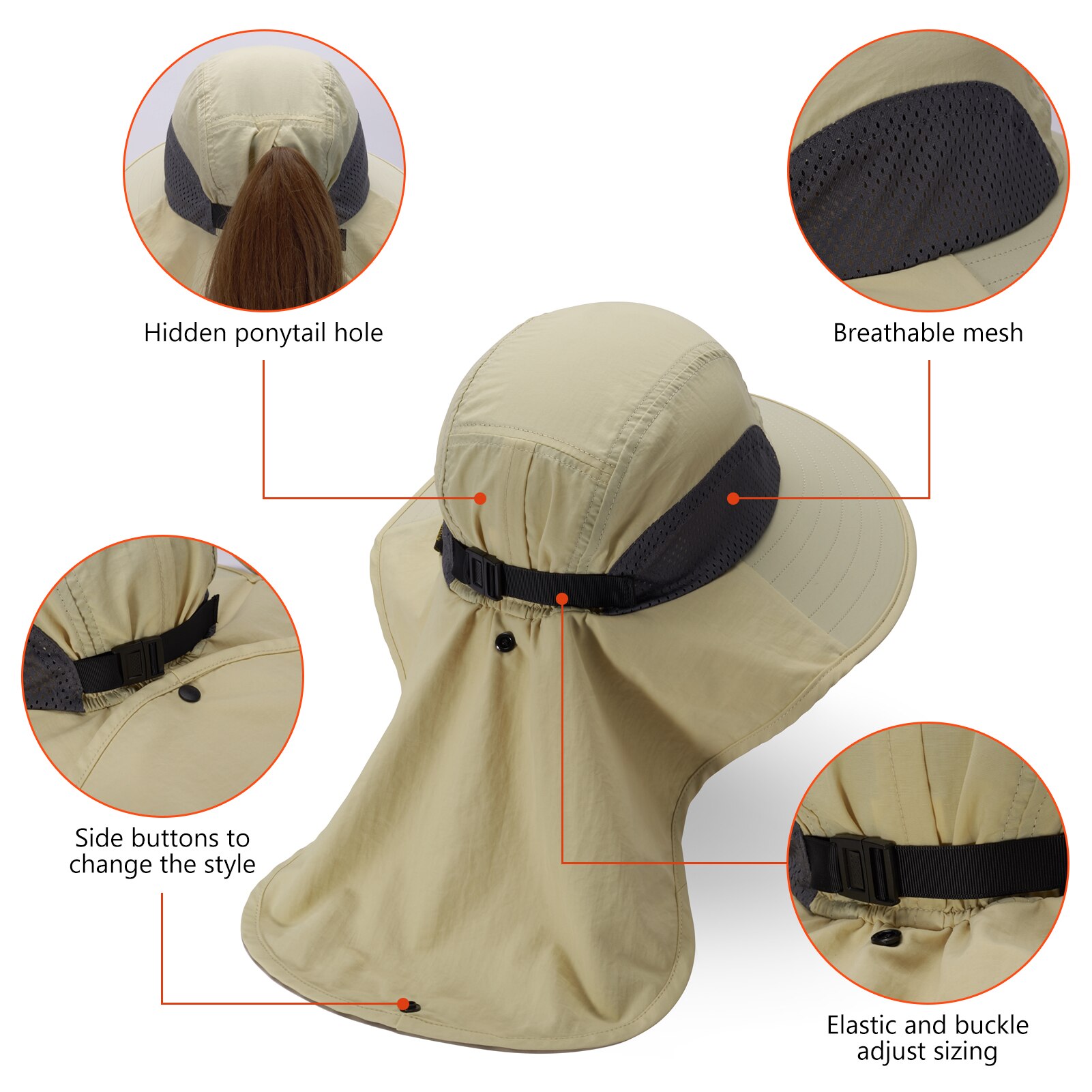 BASSDASH-Sombrero de Sol de ala ancha Unisex, resistente al agua, con solapa de cuello grande, ajustable, para pesca, transpirable
