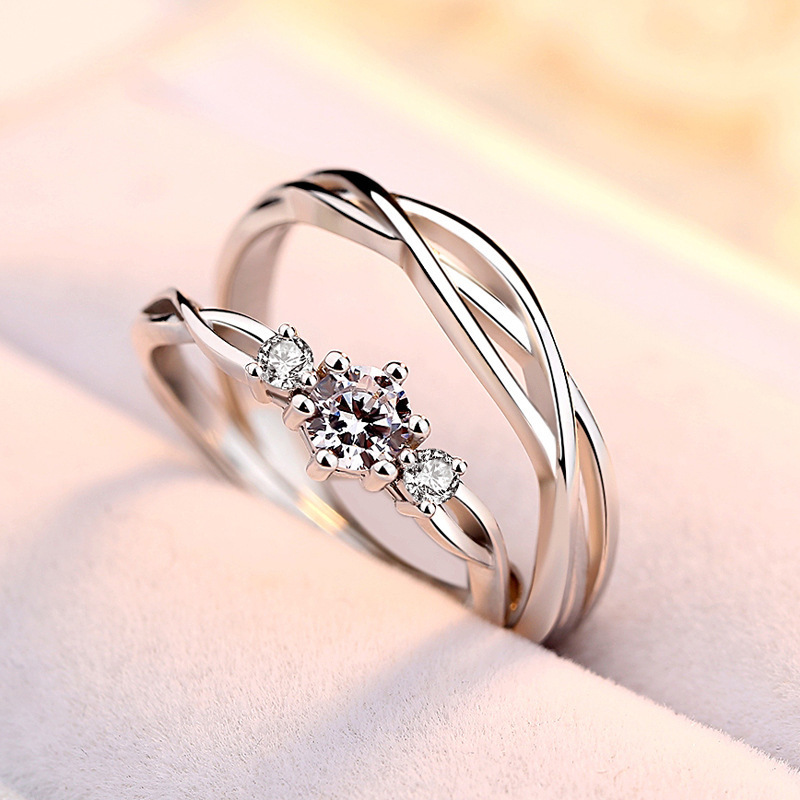 2 pièces/ensembles géométrique amour coeur Zircon anneaux appariés anneaux pour Couple promesse correspondant bague de mariage ensemble Senior concepteur bijoux: MULTI
