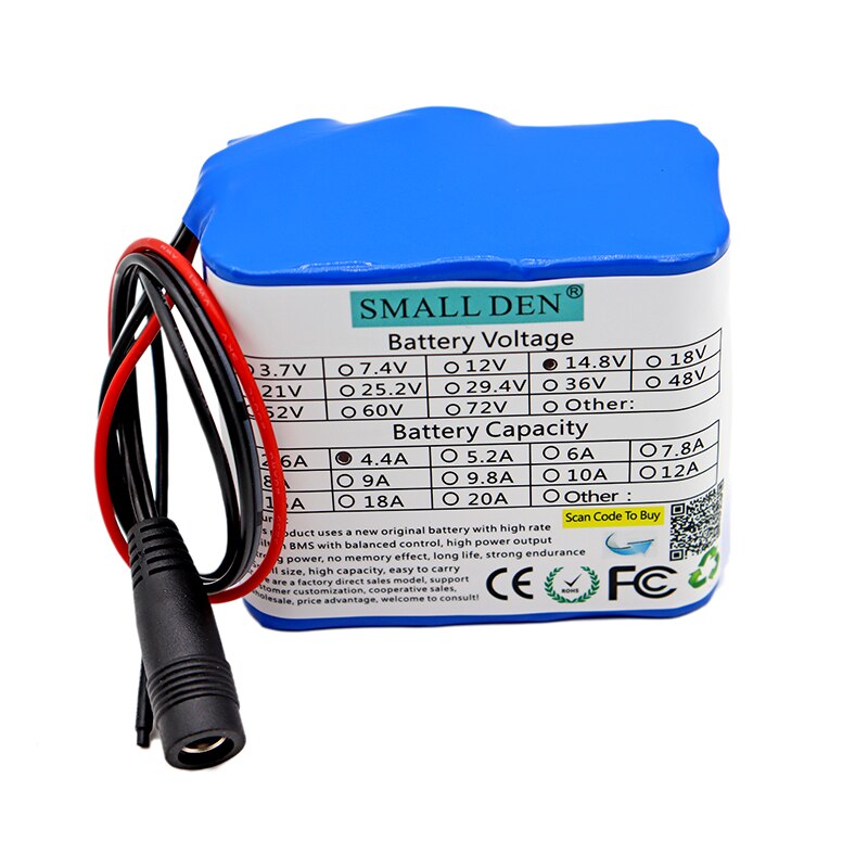 14.8V 4.4A 18650 lithium battery pack + 16.8V1A charger Built-in 10A BMS, night fishing lights, speakers, 14V battery + charger
