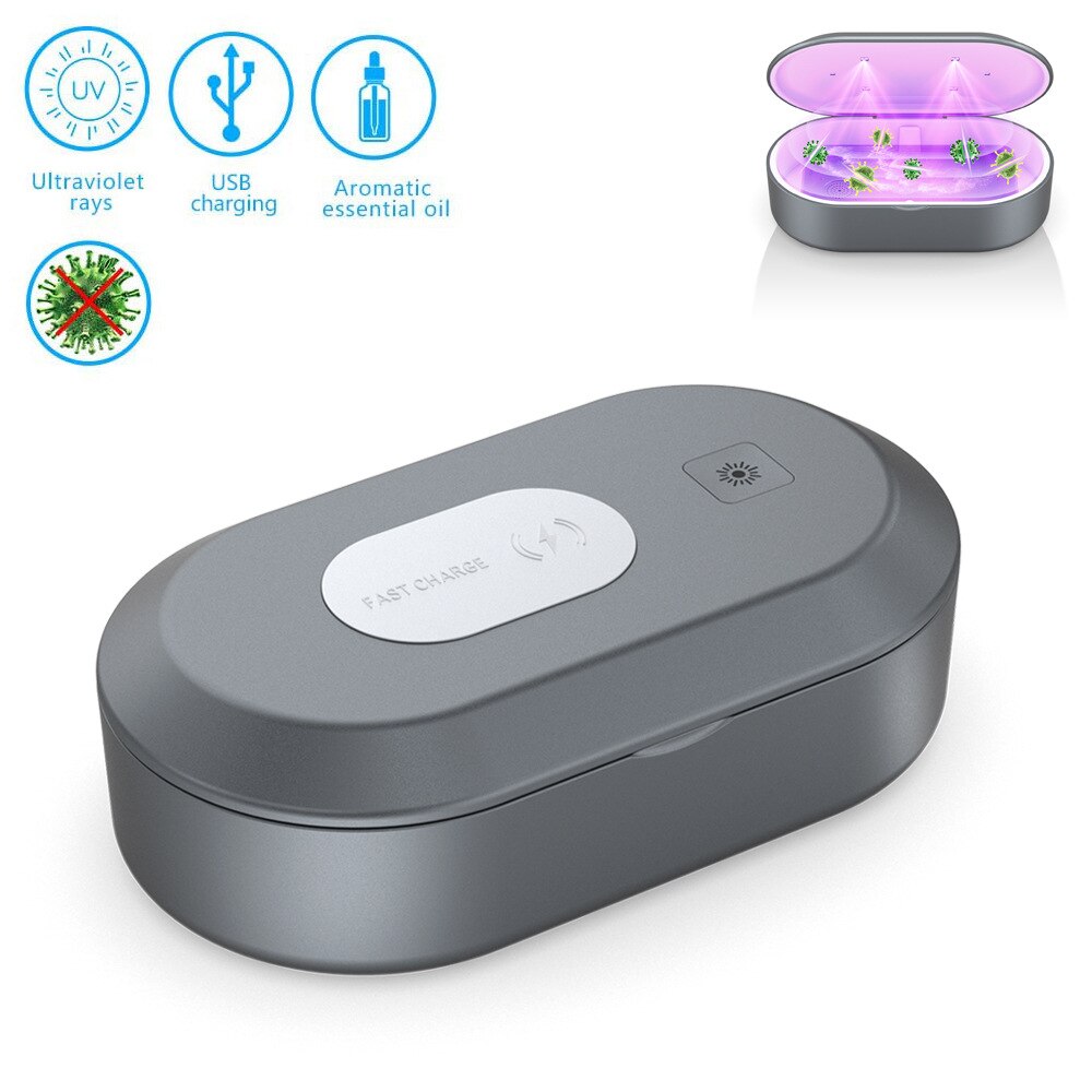 Multifunction Sterilizing Box Smart Phone Wireless Charger UV Sanitizer 15W Charging Ultraviolet Disinfector Safety Hygiene: Black