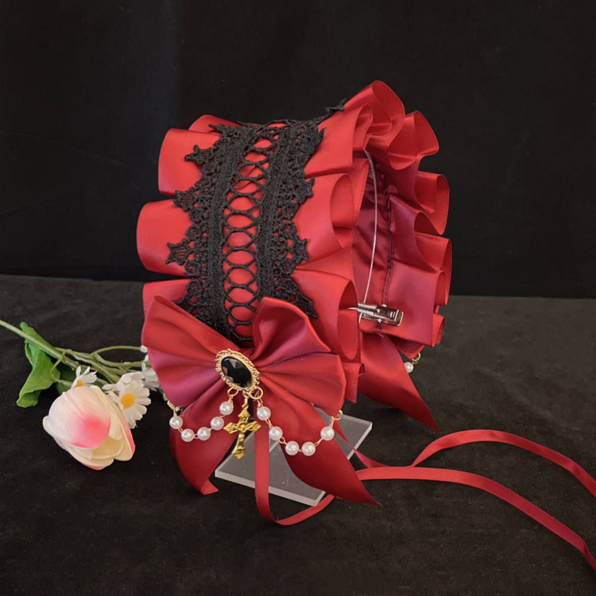 Coiffure gothique Lolita large en dentelle pour femmes, accessoires pour cheveux polyvalents faits à la main, bandeaux de Cosplay mignons, épingle à cheveux douce: YELLOW
