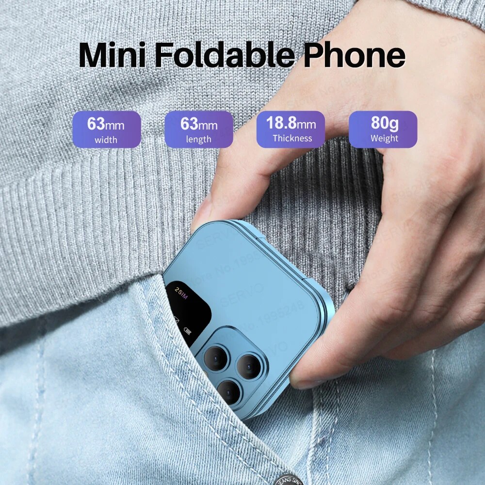 SERVO I16 Pro MIni Fold mobiele telefoon 2G GSM Dual SIM-kaart Speed Dial Video Player Magic Voice 3,5 mm Jack FM Kleine Flip mobiele telefoon