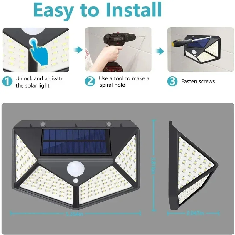 1/2/4/6 STKS Zonne-verlichting Outdoor Waterdichte 100 LED Wandlamp Bewegingssensor Zonne-energie Zonlicht Straatverlichting voor Tuin Yard