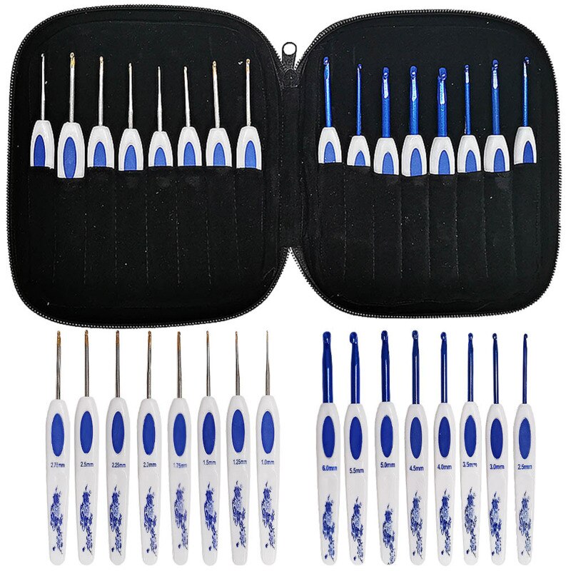 Roze Aluminium Haaknaalden Set Breinaalden Kit Plastic Handvat Diy Craft Voor Trui Garen Weave: Blue Crochet