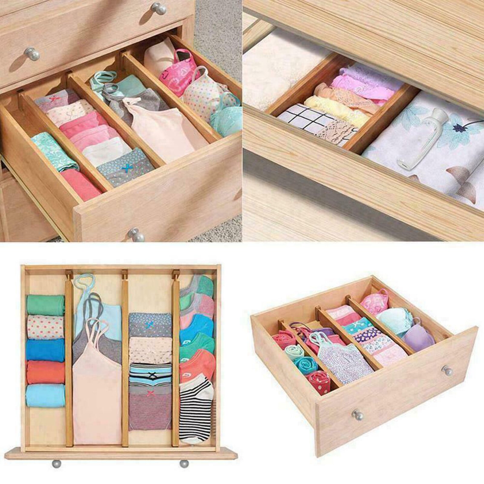 Separadores de cajones de bambú expandibles, utensilio ajustable, organizador para cocina, dormitorio, baño y oficina
