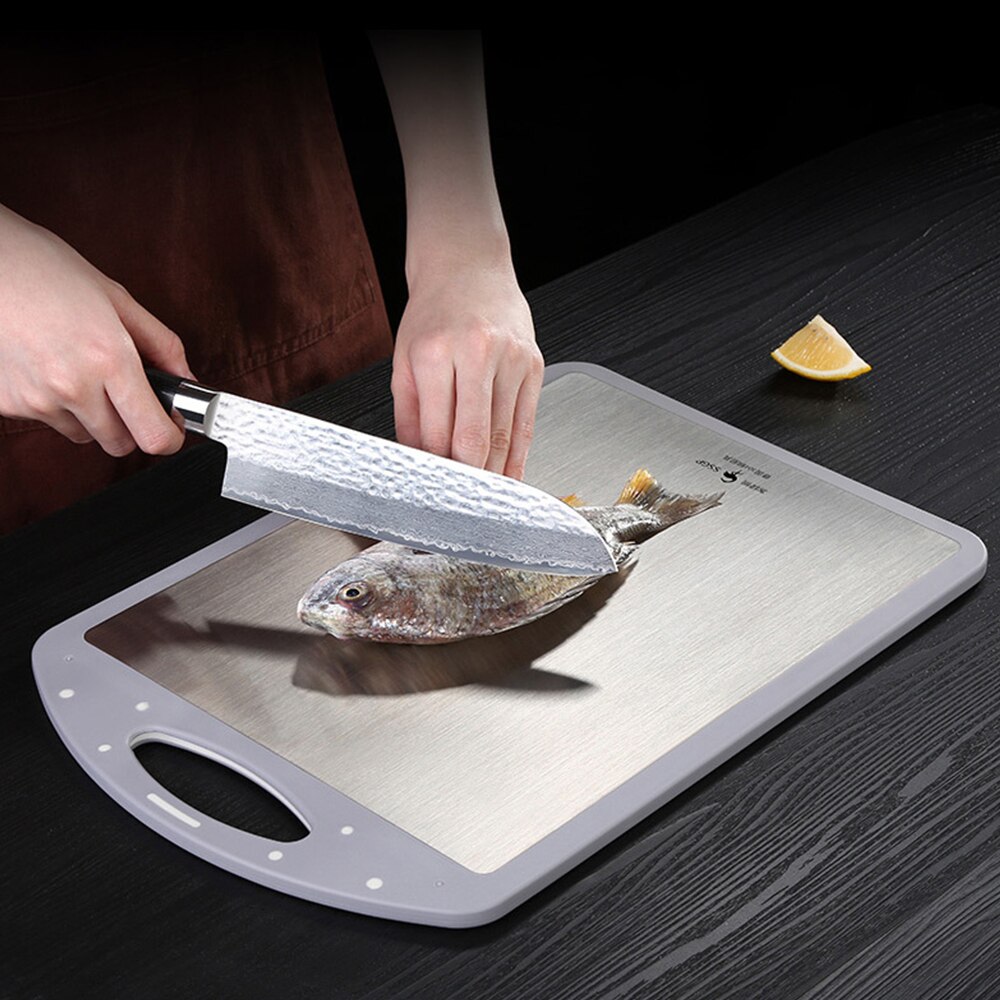 Snijplank voor keuken Dubbelzijdige 304 RVS Snijplank Food-Grade Rvs Grote Maat 39x28cm Gemakkelijk schoon te maken Keuken Snijplank met Sap Groef Handig Handvat