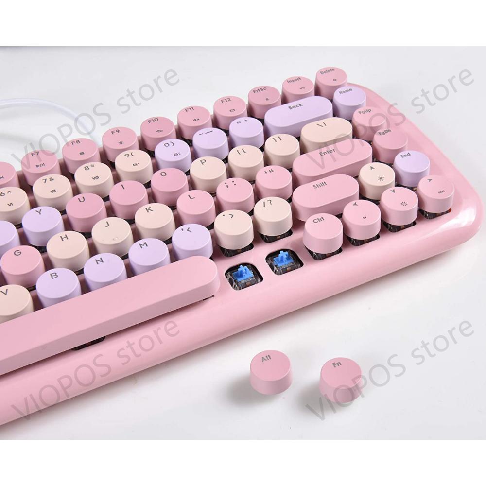 Mofii-Teclado mecánico Candy para videojuegos, teclas redondas con cable para chica, interruptor azul, para oficina, con retroiluminación para Notebook/tableta