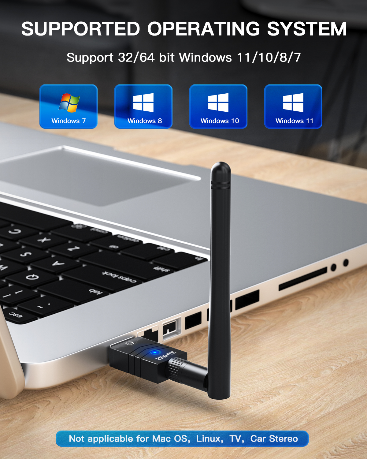 Zexmte 100M Bluetooth 5.1 adattatore USB EDR Antenna Dongle ricevitore Audio trasmettitore per Windows 11/10/8 tastiera Mouse altoparlanti