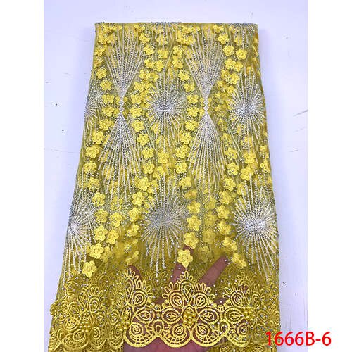 Tela de encaje de tul africano de bordado de flores tela de encaje francés con abalorios para KS1666B-3 de mujer: Picture 6