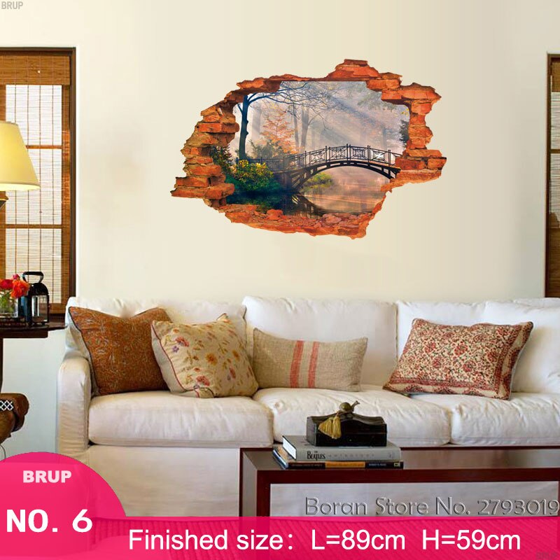 7 Kinds 89*59cm Nature landscape 3D Wall Stickers Hole View Art Landscape Wallpapers Beach Castle Tree Vinyl Mural Home Decor: 06