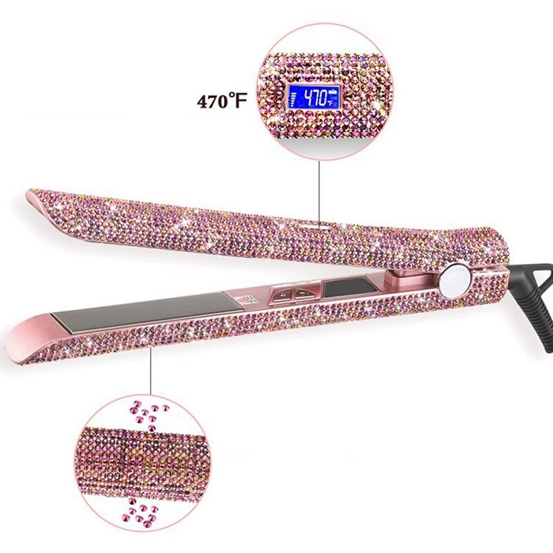 Eas-hair stijltang, handgemaakt, kristal diamant met lcd-scherm, fonkelende strass steentjes, titanium plaatijzer
